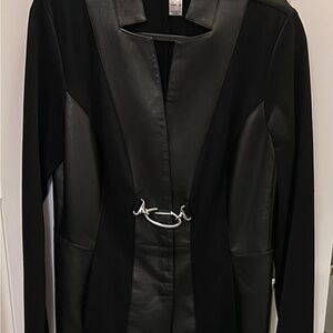 Joseph Ribkoff Black elegant, fake leather & cloth evening Jacket 2 pockets